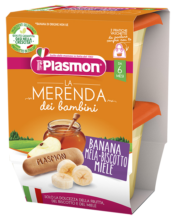 Plasmon La Merenda Dei Bambini Merende Banana Mela Biscotto Miele Asettico 2 X 120 G