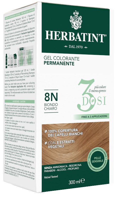 Antica Erboristeria Herbatint Tintura Per Capelli Gel Permanente 8N Biondo Chiaro 3 Dosi 300 ml