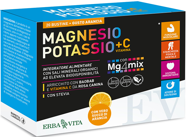 Erba Vita Magnesio e Potassio + Vitamina C Gusto Arancia 20 bustine