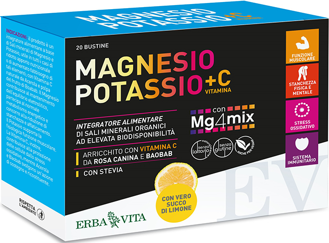 Erba Vita Magnesio E Potassio+Vitamina C Gusto Limone 20 Bustine