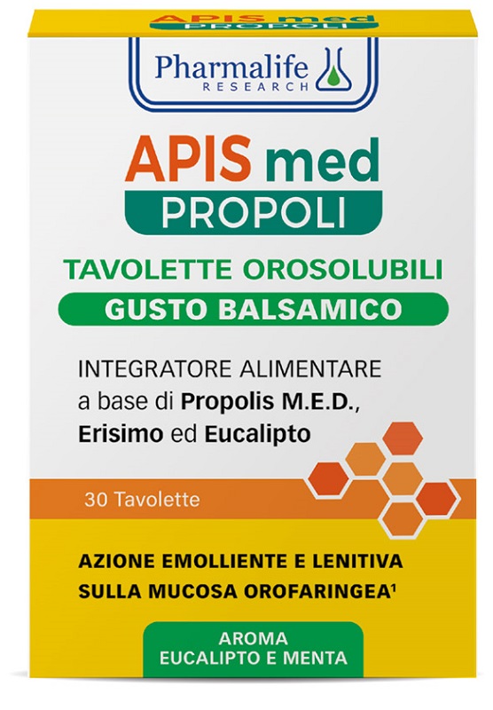 Pharmalife Research Apis Propoli Tavolette Orosolubili Azione Emolliente Gusto Balsamico 30 tavolette