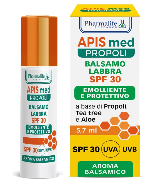 Pharmalife Research Apis Med Propoli Balsamo Labbra SPF 30 Azione Emolliente e Protettiva 5,7 ml