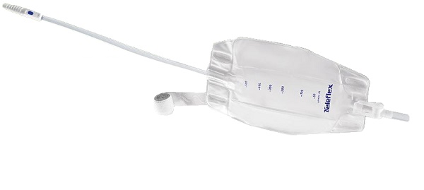 SACCA RACCOGLI URINA DA GAMBA PER INCONTINENZA 3 CAMERE COMFORT 500 ML A BASSO PROFILO IN PVC LATO RIVESTITO TNT CON TUBO DIRITTO 45 CM SENZA PUNTO DI PRELIEVO VARIABILE 8 PEZZI