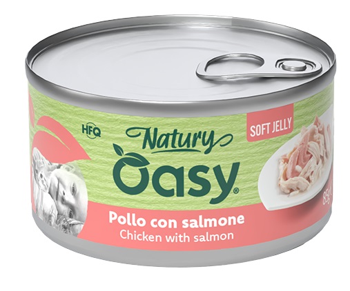 OASY WET CAT NATURY SOFT JELLY POLLO CON SALMONE LATTINA 85G