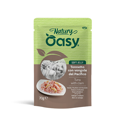 Oasy Wet Cat Natury Soft Jelly Tonnetto Con Vongole Alimento Complementare per Gatti Bustina da 70 g