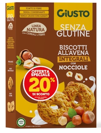 Giusto Biscotti Senza Glutine all'Avena con Nocciole 250 G Taglio Prezzo