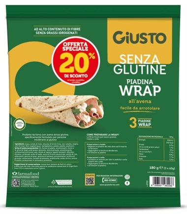 Giusto Senza Glutine Wrap Piadina Avena 180 g Taglio Prezzo - 20%