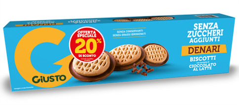 Giusto Senza Zuccheri Aggiunti Denari Biscotti con Cioccolato al Latte 120 g Taglio Prezzo