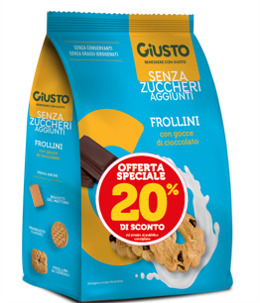 Giusto Senza Zuccheri Aggiunti Frollini con Gocce di Cioccolato 350 g Offerta Speciale