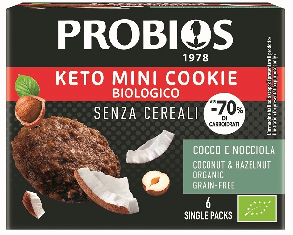 Probios Keto Mini Cookies Cocco Nocciola Snack Chetogenico Senza Glutine 72 g