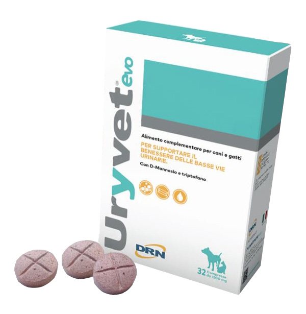 DRN Uryvet Evo 1500 Integratore per i Benessere Urinario di Gatti e Cani 32 compresse