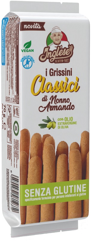 Inglese Grissino Lungo Olio Extravergine Snack Senza Glutine e Lattosio 70 g