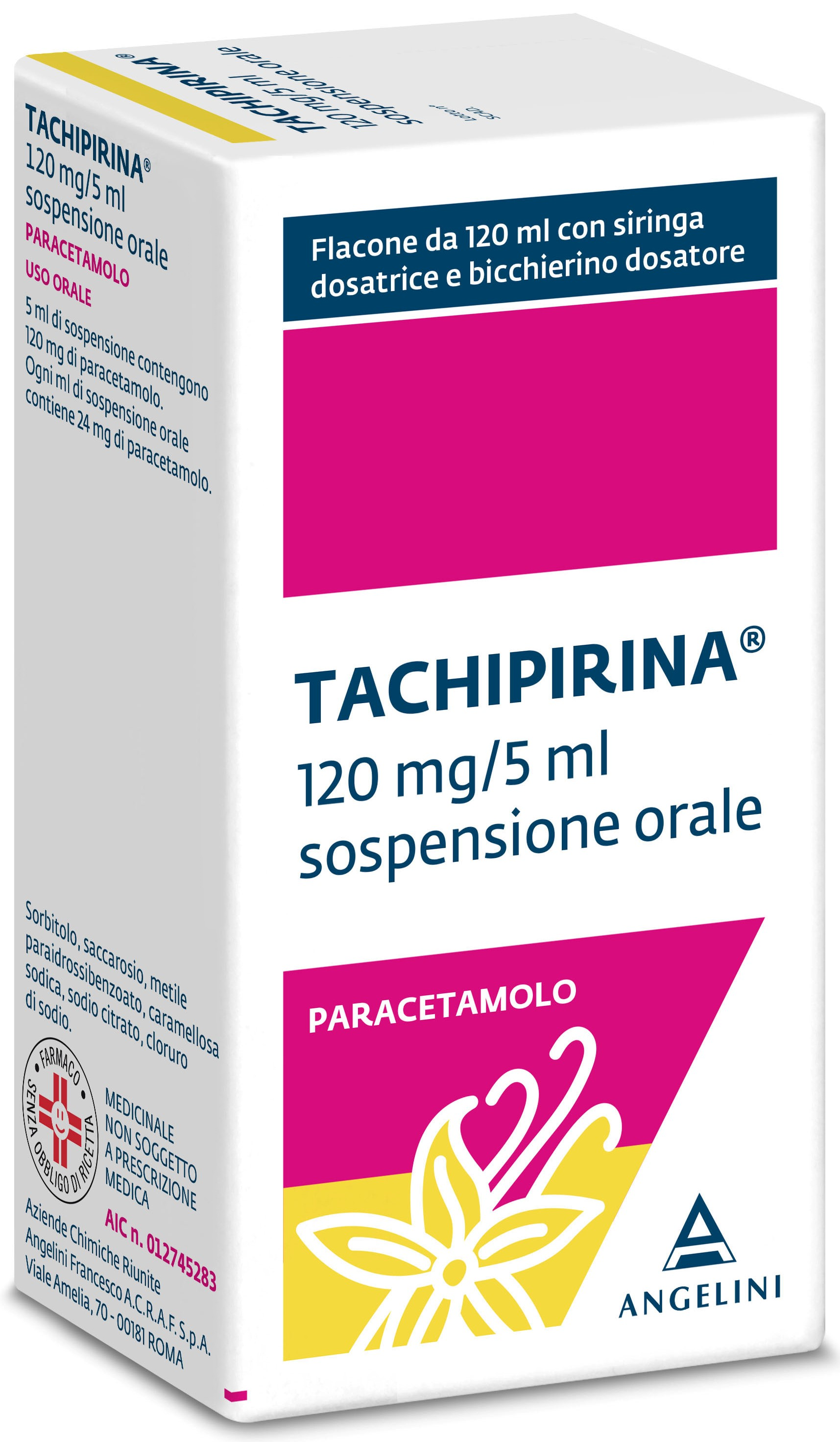 TACHIPIRINA*orale sosp 120 ml 120 mg/5 ml + adattatore + siringa dosatrice + bicchierino dosatore gusto vaniglia caramello